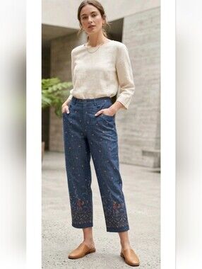 NWT Emma James Chambray Paisley Cropped Pants Cottagecore Boho Peasant Prairie 8
